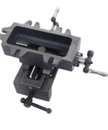 Heavy Duty 4 Inch Slide Drill Press Vise Crafted From Durable Cast Steel With Smooth Handwheels, top view with adjustable handwheels.