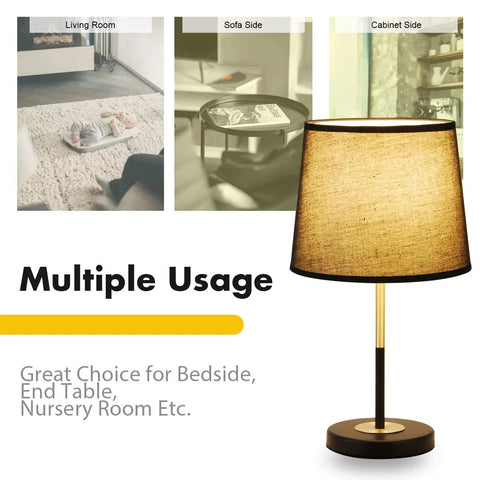 Black and Gold Table Lamp with Fabric Shade for Multiple Usage