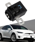 Kickass Power Disconnect Pyro Fuse Replacement For Tesla Model S X And Model 3 OEM Battery Cut Off Switch shown beside a Tesla vehicle.