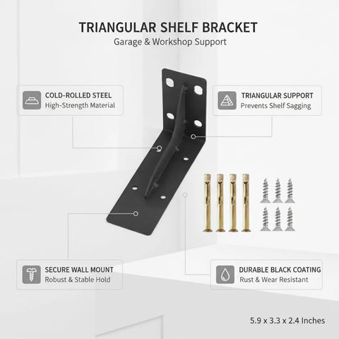 Heavy Duty Triangular Shelf Bracket For Garage Storage Built To Last Cold Rolled Steel Wall Mount Corner Brace Black Finish