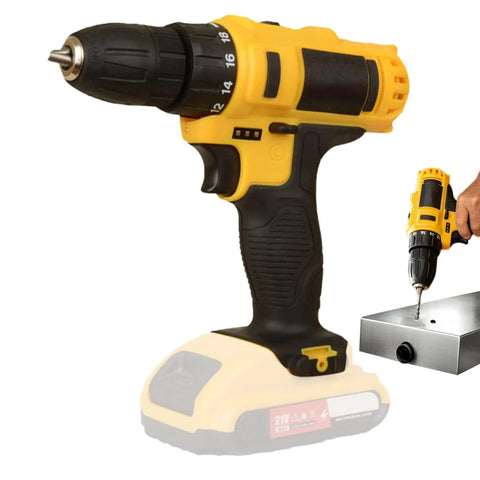 Straight Up Heavy Duty Cordless Drill And Driver Featuring High Torque Motor And Hassle Free Quick Chuck Professional handheld tool on metal surface.