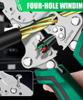 Close-up of Foldable Wire Stripper With Voltage Tester 6 In 1 Electrician Multitool showing four-hole winding feature.