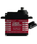 Beefy 55Kgcm Brushless Waterproof IP68 RC Servo with 7.4V high torque motor and steel helical gear for RC crawlers front view.