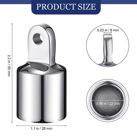 Four Pieces Bimini Top Caps For Seven Eighths Inch OD Round Tubing Stainless Steel External Eye End Boat Fittings with dimensions