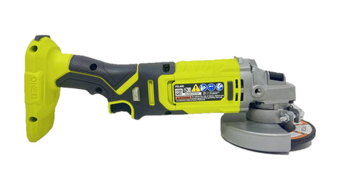Ryobi PCL445B ONE+ 18V cordless 4-1/2 in angle grinder, side view with disc guard