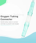 Close-up of teal translucent oxygen tubing swivel connector, 360-degree rotatable