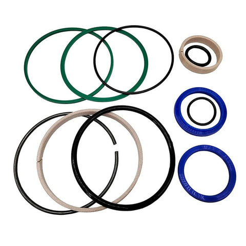 Hydraulic Log Splitter Cylinder Rebuild Seal Kit For 4.5 Bore By 1.75 Rod, rubber and plastic seals, various colors and sizes.