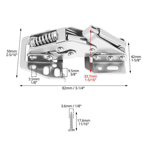 Heavy Duty Soft Close Cabinet Hinges 90 Degree Opening Angle Self Closing Lid Stay 2 Pack Corrosion Resistant Cold Rolled Steel with dimensions.