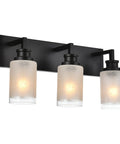 Dope Matte Black Three Light Bathroom Vanity Light With White Linen Glass Shades, Farmhouse Indoor Wall Sconce Fixture