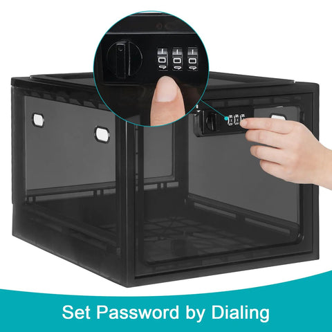 Go To Secure Combination Lock Box For Personal Items With Large Capacity, black design, showing password dial, 11.4 by 9 by 7.5 inches