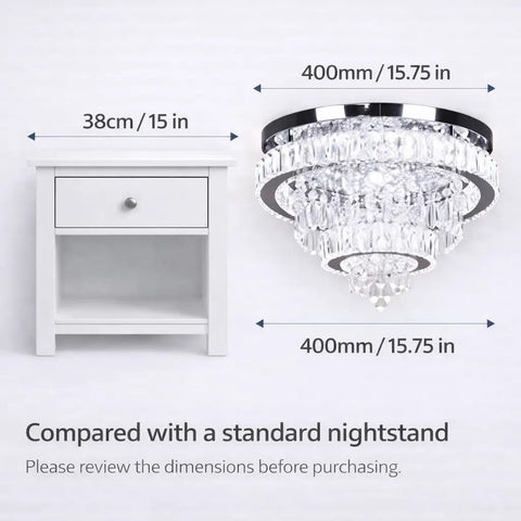 15.7 Inch Crystal Semi Flush Mount Ceiling Light With 2 Ring LED Chandelier Built In Non Dimmable LED Cool White 6500K next to nightstand