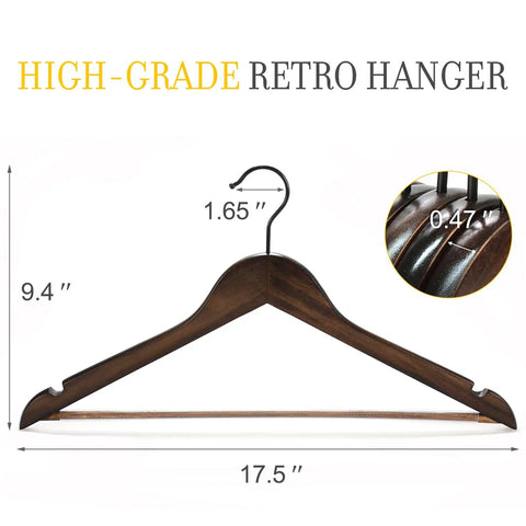 Heavy Duty Wood Coat Hangers With Smooth Retro Finish Boutique Quality Pro Grade Wooden Suit Hangers Thick Non Slip Rubber Pants Bar