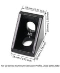 Ten Pack 20mm Aluminum T Slot Corner Bracket for 90 Degree Joins with M5 Bolts and Nuts, Black Finish, Heavy Duty, 2020 2040 20 Series Extruded Aluminum Profiles