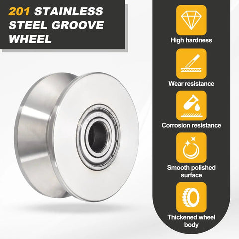 Tough V Groove Pulley Wheel Built For Dead Quick Fit On Linear Rails With Zero Drag Turn Across Heavy Conveyor Tracks Made From Solid 201 Stainless Steel For Killer Rust Shielding Durability Measuring Ten Mm Bore By Sixty Eight Mm Thickness.