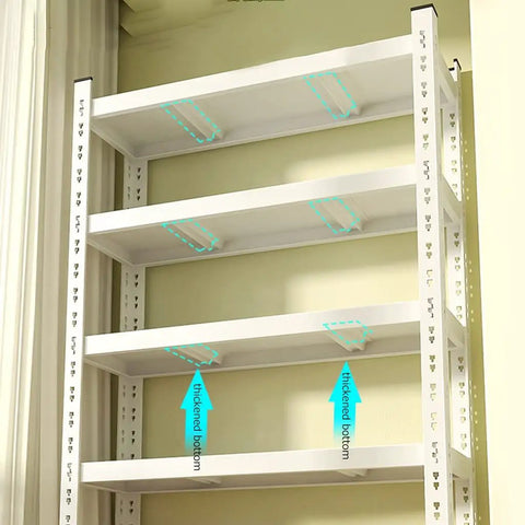 Heavy Duty 5 Tier Adjustable Metal Wire Shelving Unit shows thickened bottom support, ideal for garage, kitchen, and basement storage.