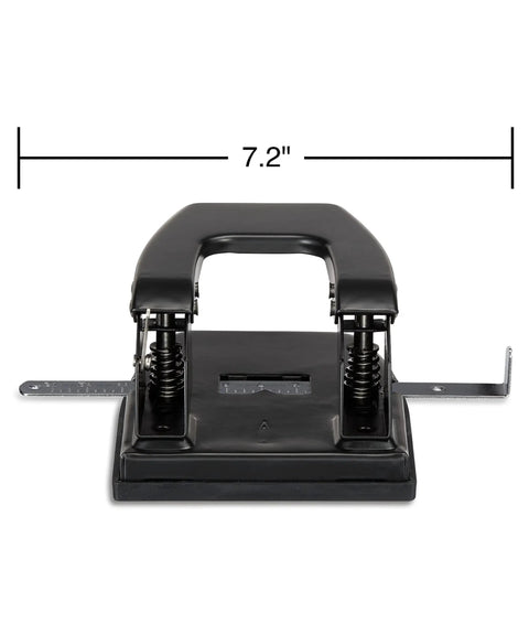 Two Hole Punch For Office Use, Heavy Duty Workhorse Desk Punch, Black, 7.2-inch width, front view, centering guide visible