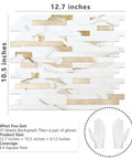 Peel And Stick Backsplash Tiles Marble Calacatta With Metal Gold Finish, 10 self adhesive PVC sheets, 12.7x10.5 inches, tile detail view