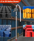 Built Rock Solid All Aluminum Manual Drum Pump For No Mess Pumping Of Oil Diesel Kerosene Hydraulic Fluid Fits 5 To 55 Gallon Barrels with drums.