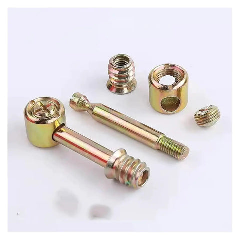 Pro Grade M6 M8 Furniture Connector Set With Hammer Nuts And Eccentric Adjustment, iron pieces close-up