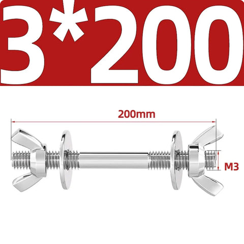 304 Stainless Steel Threaded Rod Connector Kit With Through-Bolt Set Wing Nuts And Oversized Washers M3x200 Two Sets image.