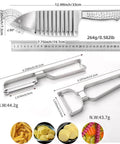 Stainless steel crinkle-cut knife and vegetable cutter set; two-piece kitchen tool.