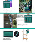 Foldable Garden Kneeler And Tool Tote Portable Seat And Storage Bag With Multiple Pockets Hanging Organizer For Tools Gardening Stool Durable 600D Oxford Cloth Purple in use with various gardening tools and accessories.