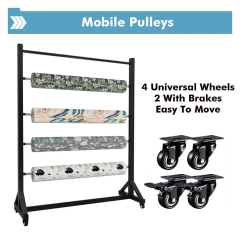Heavy Duty Vinyl Roll Storage Rack With Wheels, 9 Layer Fabric Organizer built different with mobile pulleys for easy movement.