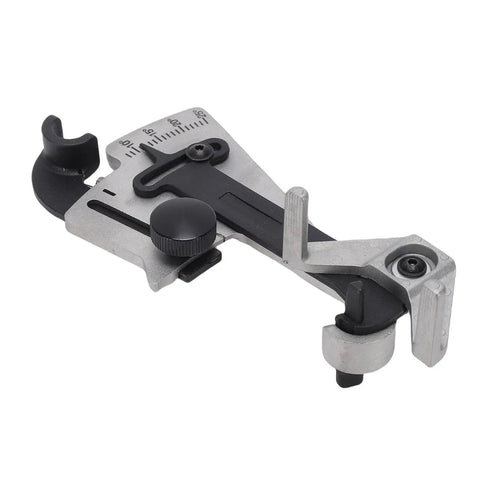 Precision Sharpener Angle Adjuster With Clamp For Custom Woodworking, Door Frame Crafts, And Cabinet Decorations To Perfectly Grind Any Cutter Size Fast in silver metal construction.