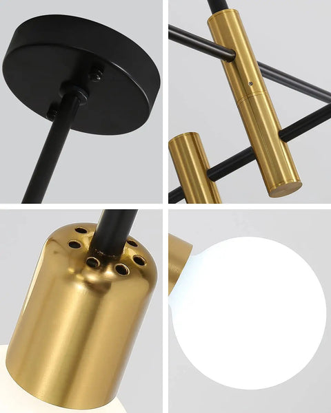 Close-up details of Sputnik Style Black And Gold Six Light Chandelier For Dining Room Living Room Modern Mid Century Industrial fixture