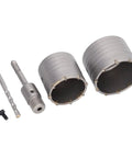 Heavy Duty 5 Pc Concrete Hole Saw Set With Yg8 Alloy Cutters And 45 Steel Core Drill Bits For Masonry Brick Wall Openings Up To 65 Or 80 Mm Wide Holes In Cement, 65mm and 80mm cutters with shank