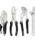 4 Piece Pliers And Wrench Set For Home DIY Repairs With 7 Inch Locking Pliers 8 Inch Slip Joint Pliers 8 Inch Groove Joint Pliers And 8 Inch Adjustable Wrench Crafted From Drop Forged Steel For Rugged Longevity And Rust Resistance