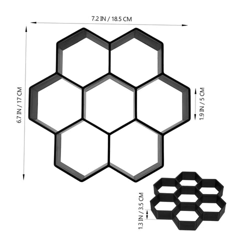 Hexagon Concrete Paver Mold For DIY Gardens And Patios, Reusable Plastic Tile Molds, front view with size dimensions.