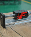 Close-up of Dead Reliable Aluminum Mini Linear Stage Built Ridiculously Tight With Nema 23 Stepper Motor And Smooth G1610 Ballscrew.