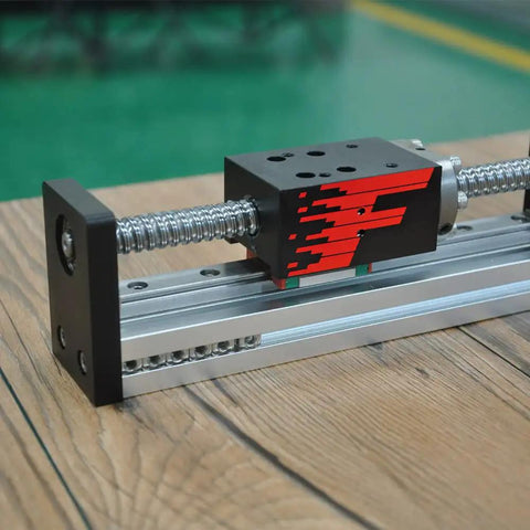 Close-up of Dead Reliable Aluminum Mini Linear Stage Built Ridiculously Tight With Nema 23 Stepper Motor And Smooth G1610 Ballscrew.