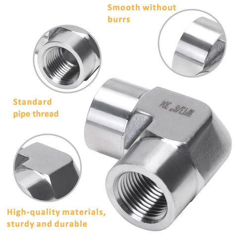DERPIPE 90-degree street elbow, 3/8 in NPT female to 3/8 in NPT female, stainless steel 304, pack of 2