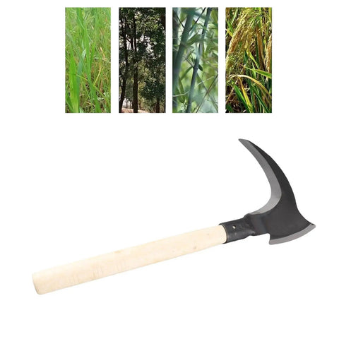 Heavy Duty Weeding Sickle With Wooden Handle, High Manganese Steel Garden Tool, Double Blade Scythe For Lawn Care and Yard Work