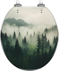 Toilet Seat Round Resin for Bathroom with a scenic forest design, adjustable size for various toilets.