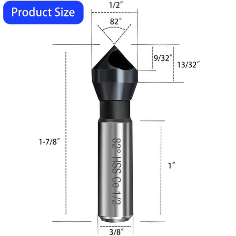 Heavy Duty M35 Cobalt Countersink Drill Bit With TiAlN Coating And 82 Degree Point Angle To Crush Steel And Wood Like A Boss featuring 1/2 inch cutter body and 3/8 inch shank.