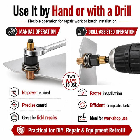 Rivet Nut Tool Kit M3 To M12, Heavy Duty Set With Carbon Steel Construction, Includes M3 To M12 Threaded Inserts For Strong, Ready To Use Holes, Ideal For Metal Fabrication, Repairs, And Assembly Projects, manual and drill use