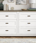10 Pack Knurled Cabinet Knobs Matte Black And Champagne Bronze Set on white dresser drawers in a modern living room setting