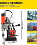 Heavy Duty 1200W Magnetic Drill Press Rock Solid Electric Mag Bench Tapping Rig with dimensions 11x4.7x14.2in, ideal for steel construction.