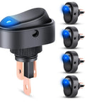 Five Pack LED Lighted Rocker Switch Set 12V Blue LED Illuminated Toggle On Off 30A 3Pin SPST Oval 12mm Hole