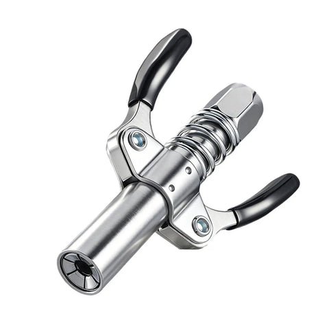 Beefy Spring Loaded Locking Grease Coupler with Aluminum Alloy Body for easy fitting maintenance on trucks, farm machinery, and equipment.