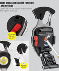 Magnetic COB Keychain Work Light With 7 Modes, 1600 Lumens, Rechargeable LED Flashlight showing back with cigarette lighter