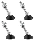 Set Of 4 M10 Adjustable Threaded Levelers With T Nuts Built Tough Swivel Base Feet Rock Solid Grip Furniture Leveling Kit shown from above.