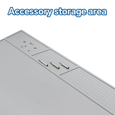 Anti Static Mat With ESD Wrist Strap And Ground Wire, Heat Resistant Silicone Soldering Pad Up To 932F, storage area shown