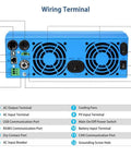 Back view of 3000W 24V All In One Solar Inverter With 80A MPPT Solar Charger And 40A AC Battery Charger showing wiring terminals
