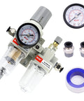 1/4 NPT Air Filter Regulator Lubricator Combo With Auto Drain And Manual Drain Water Oil Separator, Gauge 0-150 Psi, Poly Bowl