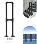 Hella Sturdy Stair Handrail Features U Shaped Galvanized Steel Frame For Heavy Duty Floor Standing Setup, 75x20cm black rail, rust-resistant.