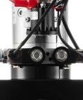 Close-up of Beefy Truck-Grade 8 Quart Hydraulic Power Unit With Dual Acting Dump Trailer Pump, 12V DC Motor, Steel Reservoir